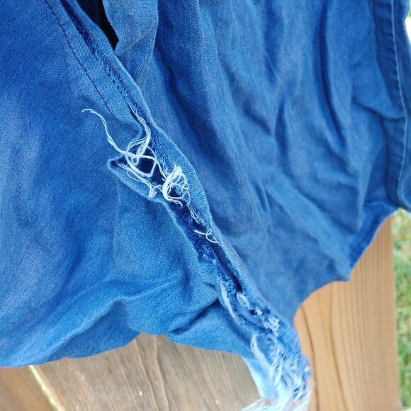 POINT ZERO Denim Lounge Pants Wide Leg Distressed Cuffs Women's Medium - Picture 6 of 7